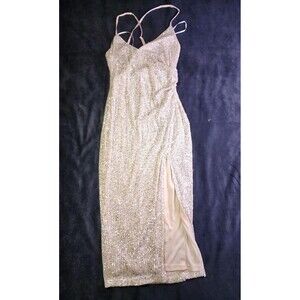 Baltic Born Sequin Strappy Long Gown Dress V-Neck Side Slit Size M